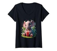 Donna Elefante Uomo Donna Boba Tea Kawaii Bubble Tea Elefante Maglietta con Collo a V