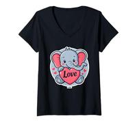 Donna Elefantino Carino con Cuore Amore Kawaii Maglietta con Collo a V