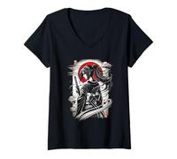 Donna Elegant Warrior Geisha, anime neo-giapponese Katana Art Maglietta con Collo a V