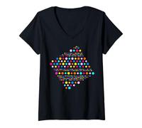 Donna Elegante Arcobaleno Colore Polka Dot Astratto Nero Forme Mania Maglietta con Collo a V