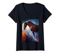 Donna Elegante Arte Digitale Prismatica Cavallo Arabo Maglietta con Collo a V