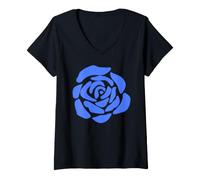 Donna Elegante Blu su Rosa Nera Minimalista Bauhaus Forme Mania Maglietta con Collo a V