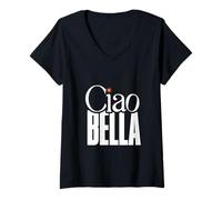 Donna Elegante Ciao Bella Minimalista Italiano Star Accent Design Maglietta con Collo a V