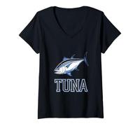 Donna Elegante Design Grafico Tuna Maglietta con Collo a V