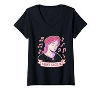 Donna Elegante Santa Cecilia Icona Art per Gli Amanti della Musica Maglietta con Collo a V