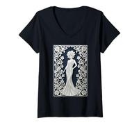 Donna Elegante Signora Abito Floreale Vista Bloom Maglietta con Collo a V