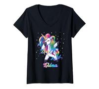 Donna ELENA dabbing unicorno arcobaleno nome personalizzato Maglietta con Collo a V