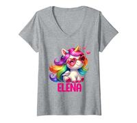 Donna Elena Unicorn Nome Personalizzato Design Maglietta con Collo a V