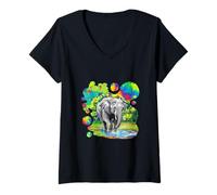 Donna Elephant who plays in the water Maglietta con Collo a V