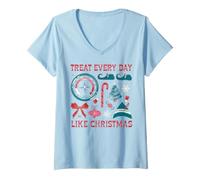 Donna Elf Treat Every Day Like Natale Maglietta con Collo a V