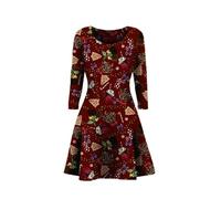 Donna Elfo Babbo Natale Stampa Natale Swing Abito Pattinatrice Costume UK 8- 26
