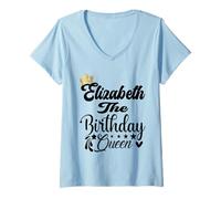Donna Elizabeth - Camicia da Donna con Scritta La Regina di Compleanno Maglietta con Collo a V