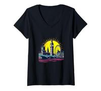 Donna Elizabeth Tower London Retro Pop Art Maglietta con Collo a V