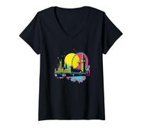 Donna Elizabeth Tower London Retro Pop Art Maglietta con Collo a V