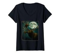 Donna Elk Uhling at the Moon - Funny Elk Hunting Man Woms Kids Maglietta con Collo a V