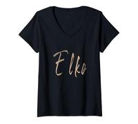 Donna Elko Nevada Vintage Design Elegante Maglietta con Collo a V
