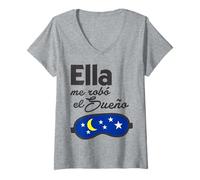 Donna Ella me Robó el Sueño. Spanish Saying Couple Matching Maglietta con Collo a V