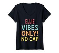Donna Ellie Vibes Only! No cap Custom Women Girls Funny Maglietta con Collo a V
