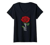 Donna Elliott Personalizzato Rose Nome Floreale Donne Ragazze Maglietta con Collo a V
