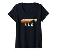 Donna Elo, WI Vintage Evergreen Tramonto Anni Ottanta Retro Maglietta con Collo a V