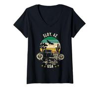 Donna Eloy AZ USA Hotrod Design retrò in Stile Tramonto nel Deserto Maglietta con Collo a V