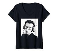 Donna Elvis Costello Guardando I Detectives Era 1977 Portait Maglietta con Collo a V