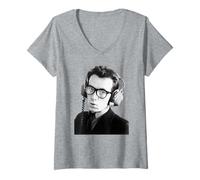Donna Elvis Costello Guardando I Detectives Era Portait 1977 Maglietta con Collo a V