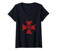 Donna Emblema Croce Cavalieri Templari Sigillum MILITUM XPISTI Maglietta con Collo a V