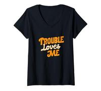 Donna Emblema del discorso Pretty Trouble Me Maglietta con Collo a V
