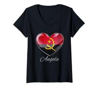 Donna Emblema dell'identità del Cuore della Saudade de Angola Maglietta con Collo a V