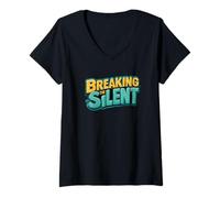 Donna Emblema di Pretty Breaking The Silent Speech Maglietta con Collo a V