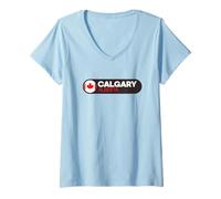 Donna Emblema Logo Calgary - Calgary Alberta Canada Maglietta con Collo a V