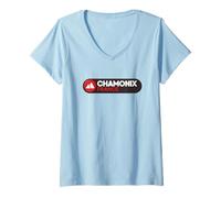 Donna Emblema Logo Chamonix - Chamonix Francia - Chamonix Monte Bianco Maglietta con Collo a V