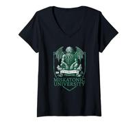 Donna Emblema Verde della Miskatonic University Cthulhu Arkham Lovecraft Maglietta con Collo a V