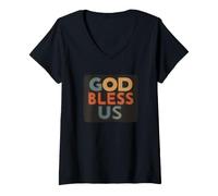 Donna Emblema vocale Cool God Bless Us Maglietta con Collo a V