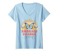 Donna Embrace Butterfly Change, Motivo Floreale Arcobaleno Vintage Maglietta con Collo a V