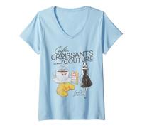Donna Emily in Paris Cafe, Croissant And Couture Maglietta con Collo a V
