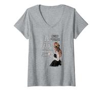 Donna Emily in Paris Elegant Posing Front The Eiffel Tower Sketch Maglietta con Collo a V