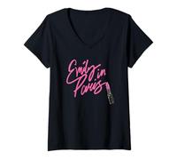 Donna Emily in Paris Girly Pink Lipstick Sketch Maglietta con Collo a V