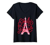 Donna Emily in Paris Hearts And Effiel Tower Maglietta con Collo a V