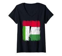 Donna Emirati Arabi Uniti Italia Mezza Bandiera Orgoglio Emirati Arabi Uniti Orgoglio italiano Maglietta con Collo a V