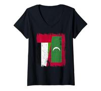 Donna Emirati Arabi Uniti Maldive Half Flag Emirati Maldive Jersey Maglietta con Collo a V