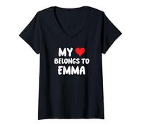 Donna Emma - Il mio cuore appartiene a Emma - Amore Maglietta con Collo a V