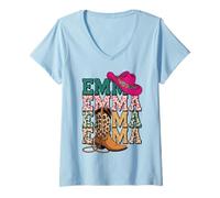 Donna Emma Western Cowgirl Emma Country Compleanno Personalizzato Maglietta con Collo a V