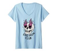 Donna Emo Mom Club Scheletro Flaming Testa Donne Madre Maglietta con Collo a V