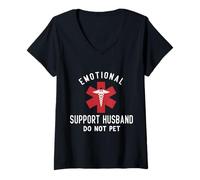 Donna Emotional Support Husband Do Not Pet Maglietta divertente Maglietta con Collo a V
