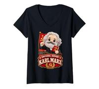 Donna Emotional Support Karl Marx - Peluche Comunista sovietico Comunista Maglietta con Collo a V