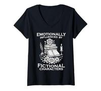 Donna Emotivamente attaccato ai Libri Fantasy Romance Bookish Maglietta con Collo a V