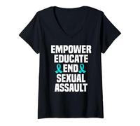 Donna Empower Educate End Sexual Assault Awareness - Nastro color foglia di tè Maglietta con Collo a V