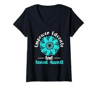 Donna Empower Educate End Sexual Assault, nastro floreale color verde acqua Maglietta con Collo a V